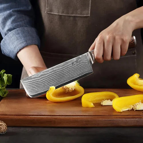 Miniatura 4 de Wakoli EDIB Cuchillo Damasco Nakiri – Cuchillo vegetal de 6.9 pulgadas con núcleo VG10, herramienta profesional de corte de cocina hecha de acero