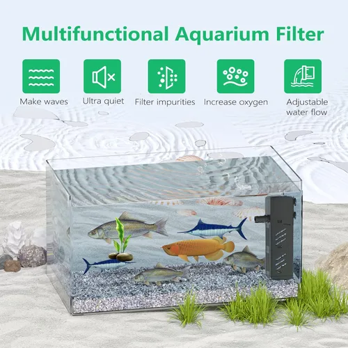 Miniatura 2 de Filtro de acuario, filtro de tanque de tortuga Insputer de 8 W con 2 filtraciones de esponjas, filtros sumergibles ajustables de 200 GPH para agua