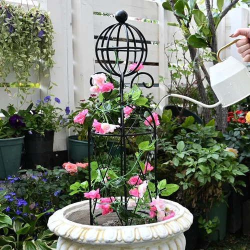 Miniatura 7 de Enrejado de obelisco de jardín para plantas trepadoras, 27.1 x 7.8 pulgadas, diseño de metal duradero, a prueba de óxido, ideal