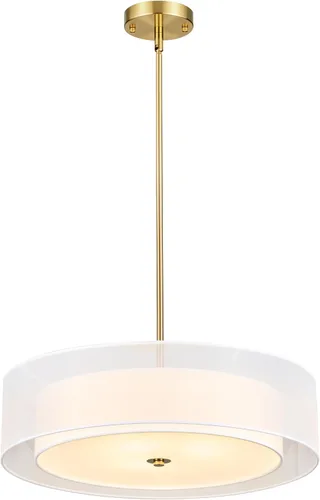 Miniatura 8 de VONLUCE Candelabros modernos, candelabros de tambor de 18 pulgadas con pantalla de tela de 2 capas, lámpara colgante de 4 luces con base E26