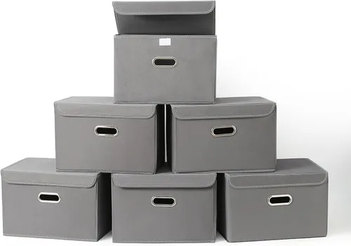 Miniatura 24 de Paquete de 1 Contenedores de Almacenamiento Plegables Grandes con Tapas, Cubos Organizadores de Almacenamiento de Tela para Estantes, Armario
