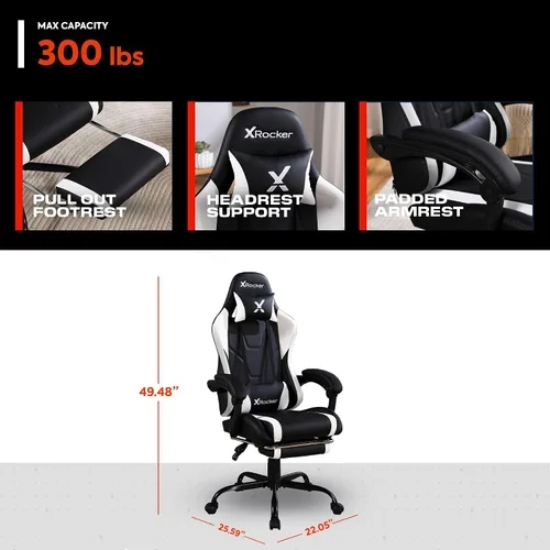 Miniatura 2 de X Rocker PC Computer Gaming Desk Chair with Wheels, College Dorm Room Essentials for Guys and Girls, Adjustable, Ergonomic Office Chair, Gifts for