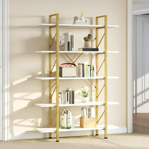 Miniatura 7 de YITAHOME Estantería dorada de 5 niveles, estantería ancha y moderna de 70.9 pulgadas de alto, estantes de almacenamiento abiertos en sala de Dorado