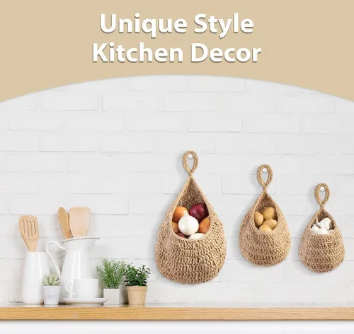 Miniatura 4 de Cesta colgante de yute bohemio – Cesta de frutas colgante de mimbre para almacenamiento de productos frescos, conservador de verduras para papas