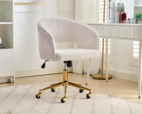 Miniatura 2 de Silla de Oficina para Casa Giratoria de Tela de Pana Silla de Escritorio Sillón de Acento Tapizado Sillas Modernas Capitoné con Base Dorada