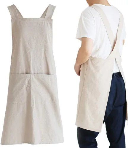 Miniatura 7 de NEWGEM - Delantales de cocina de lino japonés para mujeres y hombres, con tirantes cruzados y bolsillos, para repostería y cocina