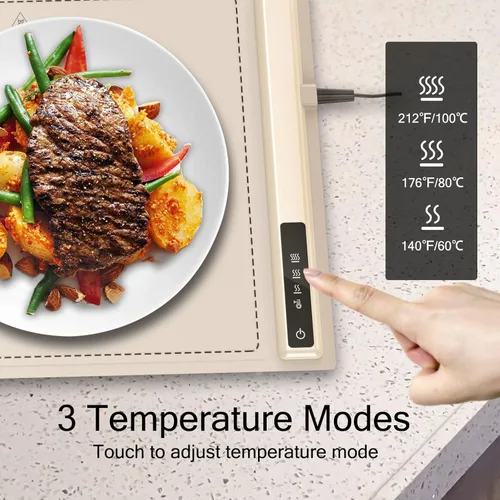 Miniatura 2 de Esterilla de calentamiento mejorada para alimentos con temperatura ajustable - Bandeja de calentamiento eléctrica portátil, calentador de alimentos