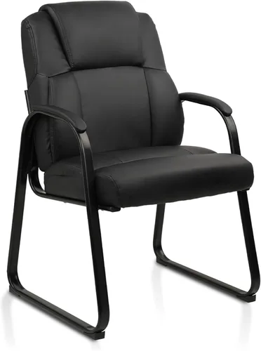 Miniatura 14 de CLATINA Silla de recepción de cuero para invitados con base de trineo, sillón estacionario de oficina con reposabrazos acolchados para reuniones