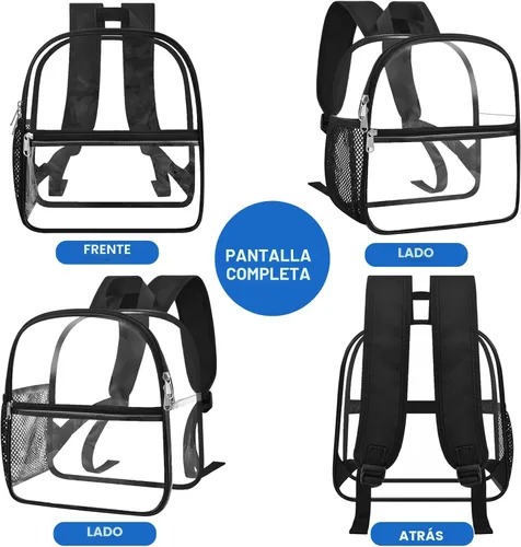 Miniatura 8 de Mochila transparente Oraben para eventos de estadio, mochila transparente para estadio 12x6x12, Negro, Pequeño