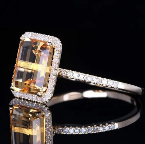 Miniatura 3 de Kuyiuif Anillos chapados en oro de 14 quilates con circonita cúbica amarilla de 4 quilates, para cóctel, compromiso, boda, aniversario, plata