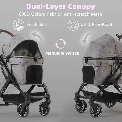 Miniatura 4 de Cochecito todo terreno para perros pequeños a medianos, cochecito para mascotas para perros y gatos, paseos al aire libre, fácil plegado con una