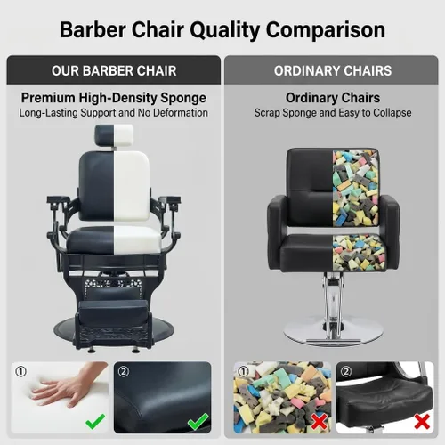 Miniatura 4 de Grace&Grace Silla de peluquería para peluquería, resistente 700 libras, silla reclinable para peluquería, estilista, tatuaje, hogar (negro y negro)