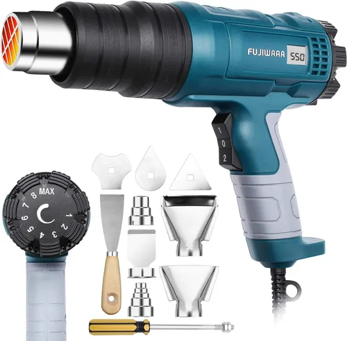Miniatura 9 de Kit de pistola de calor de 2000 W con temperatura variable 5 boquillas, pistola de aire caliente ajustable de 122 °F a 1112 °F de calentamiento