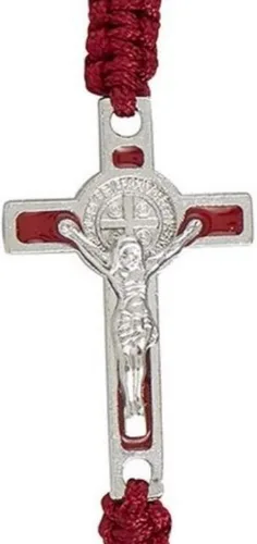 Miniatura 4 de San Benito pulsera Crucifijo rojo macramé estilo accesorio 7 12 pulgadas