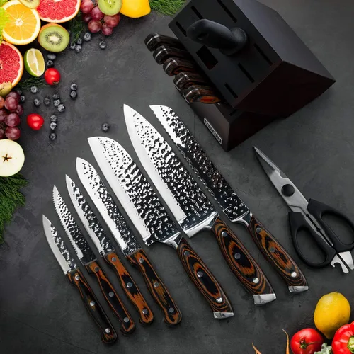 Miniatura 7 de Juego de cuchillos de cocina, juego de cuchillos de 15 piezas con bloque de madera, autoafilable para juego de cuchillos de chef, juego de cuchillos
