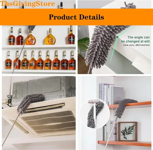 Miniatura 6 de 4 plumeros de ventilador de techo con poste de extensión de 16 a 98 pulgadas, cepillo de microfibra + trapeador de huecos + plumero de felpilla +