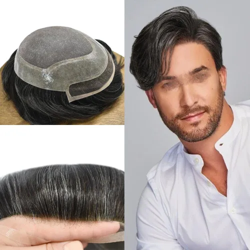 Miniatura 8 de Mens Toupee Hair Replacement System For Men Durable Fine Mono Hair Piece For Men Toupee For Men Real 100% Human Hair System Protesis Capilar Para