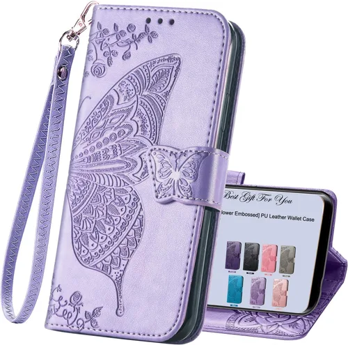 Miniatura 8 de Funda para teléfono Samsung Galaxy A15 5G, funda con tapa para mujer, tarjeteros de crédito en relieve mariposa flor de cuero PU correa de muñeca