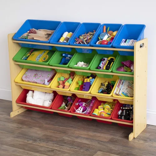 Miniatura 2 de Humble Crew Organizador de juguetes extragrande con 20 contenedores de plástico – Estante de almacenamiento primario/natural con estantes de 4
