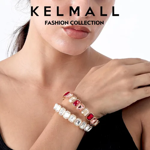 Miniatura 5 de KELMALL Trendy Crystal Exquisite Small Square Stretch Bracelet for Women, Party Proms Vibant Bling Rhinestone Elastic Bangle- Multi
