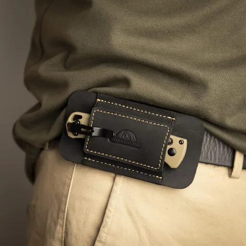 Miniatura 5 de Topstache Funda de cuero de transporte horizontal para cinturón, cuero natural con banda elástica EDC para cuchillos, organizador de bolsillo