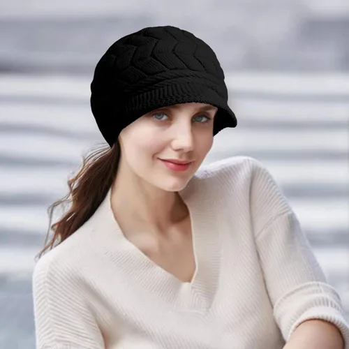 Miniatura 4 de Loritta Gorro de invierno para mujer, gorro de lana con visera