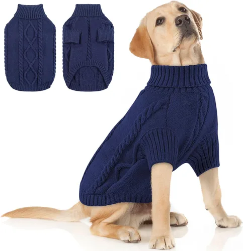 Miniatura 30 de Queenmore - Suéter de punto trenzado con cuello alto para perros pequeños, para climas fríos, para chihuahua, bulldog, teckel, carlino y yorkie, XS