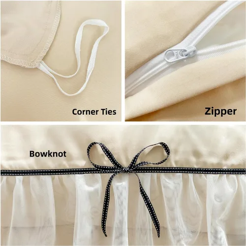 Miniatura 4 de SOUKECHY Juego de funda de edredón de encaje con volantes, ropa de cama elegante con lazo, ropa de cama de princesa para niños, 100% poliéster