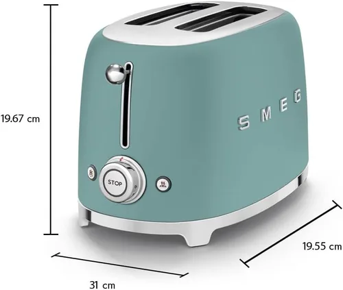 Miniatura 10 de SMEG Tostadora de 2 rebanadas con 6 ajustes preestablecidos y función de descongelación y bandeja de migas extraíble (Jade)