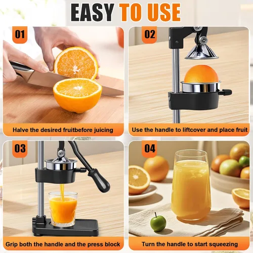 Miniatura 7 de Exprimidor manual de cítricos de hierro fundido, prensa manual comercial, exprimidor de encimera resistente para jugo de limón naranja fresco, fácil