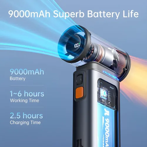 Miniatura 3 de JISULIFE Ventilador turbo portátil de mano, mini ventilador personal ajustable de 100 velocidades, funciona con batería recargable USB de 9000 mAh