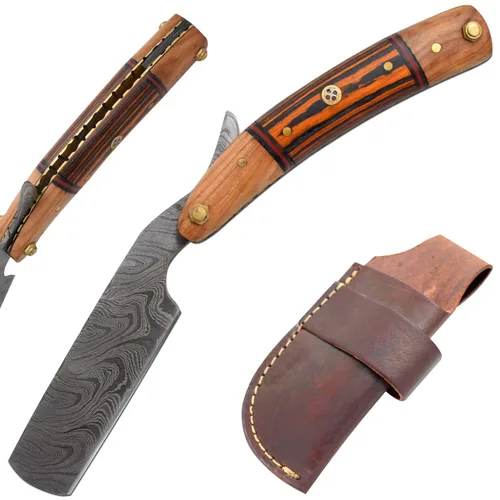 Miniatura 18 de Maquinilla de afeitar recta Cuchilla de afeitar de borde recto afilada de alta dureza de acero de Damasco real Cutthroat Straight Edge-Blade
