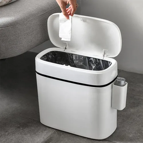 Miniatura 7 de LIFKOME Tapa de cubo de basura de capacidad de 14 litros, cesta de basura pequeña para baño, cocina, plástico blanco, impermeable, resistente, fácil
