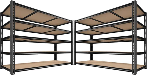 Miniatura 11 de ROOMFAVE Estantería de metal para garaje de 60 pulgadas de ancho, estantes de almacenamiento de 2800 libras, estantería ajustable de 4 niveles