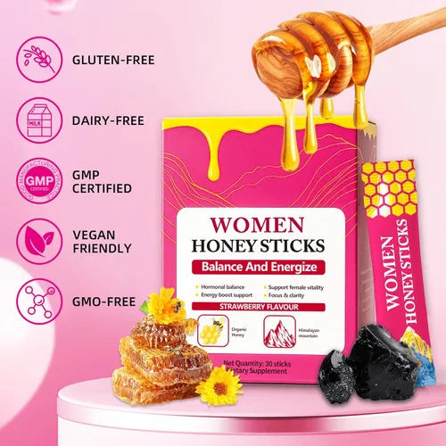 Miniatura 7 de Bloomin - Palitos de miel Shilajit para mujeres, palitos de miel de fresa, energía natural y potenciador de vitalidad con shatavari y azafrán