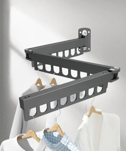 Estante de secado de ropa plegable de acero al carbono, para montaje en pared, colgador de ropa de 45 pulgadas con ganchos para secar la ropa (gris)