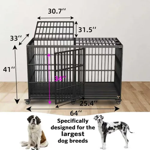 Miniatura 2 de Jaula de perro resistente de 64 pulgadas para perros indestructible, jaula de alta ansiedad con puertas dobles para razas gigantes extra grandes