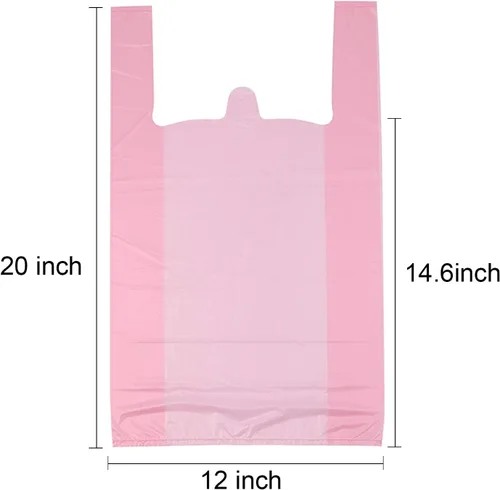 Miniatura 3 de LazyMe Bolsas para camisetas, bolsas de plástico rosas con asas para comestibles y venta al por menor, Bolsas de plástico para negocio, 12x20