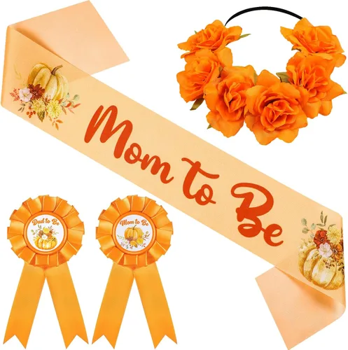 Ceenna Decoraciones de otoño para baby shower, banda de calabaza para mamá y papá para ser alfiler, corona de flores, banda naranja para mamá, juego