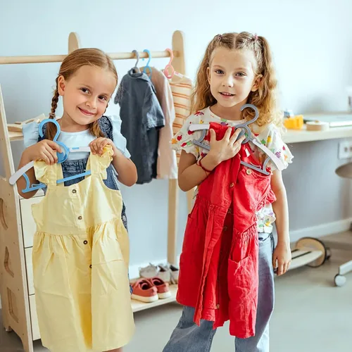 Miniatura 2 de Paquete de 60 perchas para niños, extensibles y apilables, perchas de mezcla de colores para niños pequeños, niños y adolescentes, perchas