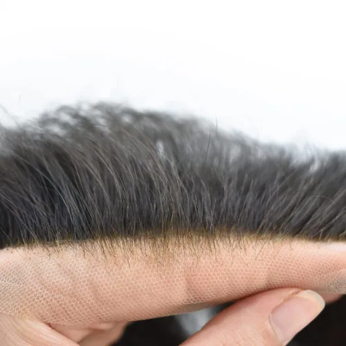 Miniatura 3 de Toupee para hombres Cabello humano real Sistema de reemplazo de cabello de encaje francés Encaje frontal nudo blanqueado Mens Toupee Hair Pieces