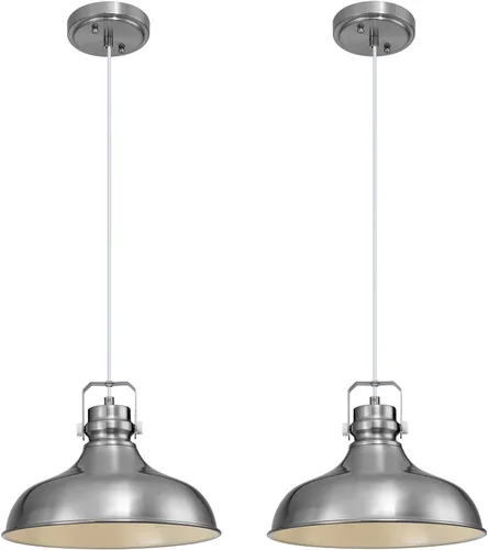 Miniatura 26 de Luces Colgantes de Granja de Níquel Cepillado Iluminación Colgante Mate para Isla de Cocina Industrial Altura Ajustable Vintage Luminarias Colgantes
