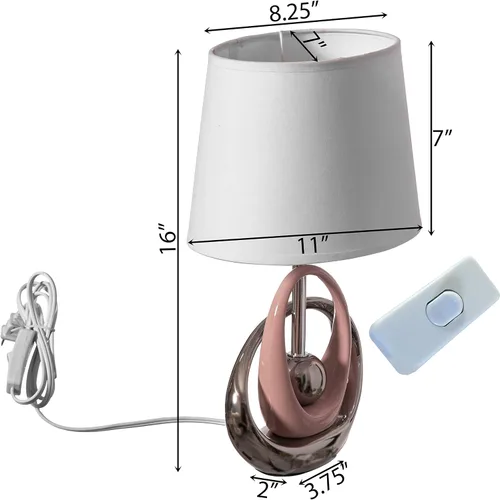 Miniatura 4 de Quickway Imports Lámparas de mesa de diseño, lámpara de mesa decorativa de cerámica de 16 pulgadas, con soporte circular reflectante plateado y rosa