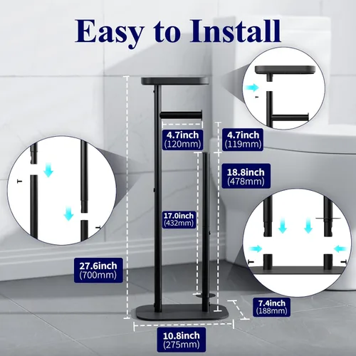 Miniatura 2 de Kitsure Portapapel Higiénico de Pie – Soporte de Papel Higiénico de Metal a Prueba de Óxido para 4 Rollos con Base Antideslizante y Estante