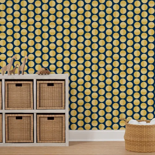 Miniatura 7 de Papel tapiz autoadhesivo para despegar y pegar, diseño de círculos de mediados de siglo, amarillo medianoche, moderno geométrico mostaza, papel