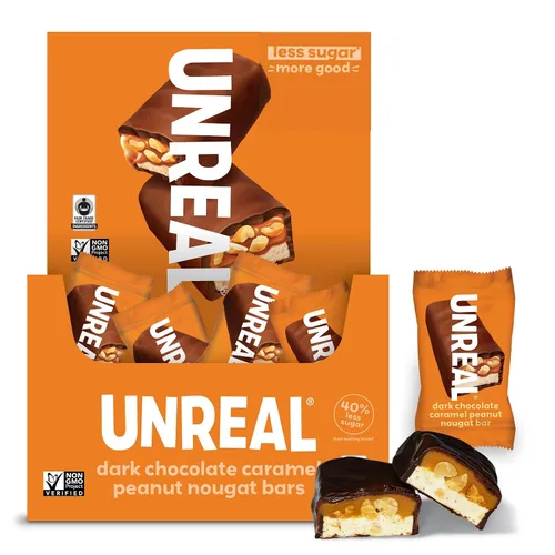 Miniatura 11 de UNREAL Barras de turrón de cacahuete con caramelo y chocolate oscuro, 70% ingredientes orgánicos, comercio justo, sin OMG, sin jarabe de maíz