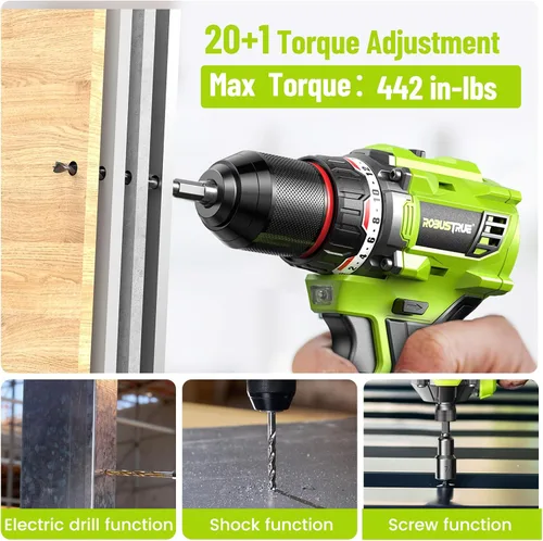 Miniatura 6 de Robustrue Kit combinado de taladro inalámbrico y atornillador de impacto de 21 V, taladro de 3/8 pulgadas y atornillador de impacto de 1/4 pulgadas
