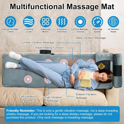Miniatura 2 de Alfombrilla de masaje de cuerpo completo con calor, almohadilla de masaje eléctrica para cuello, espalda, pies y alivio del dolor de cuerpo