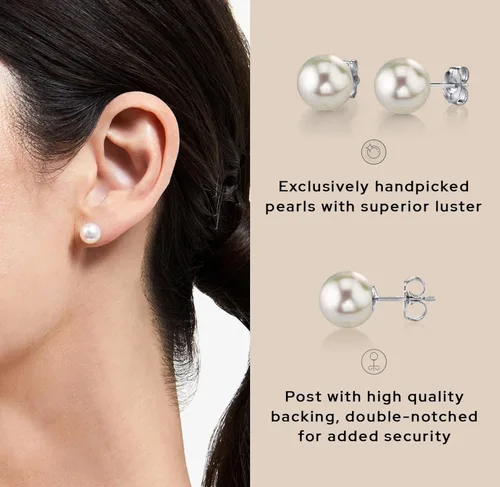 Miniatura 4 de The Pearl SOURCE - Pendientes redondos de perlas cultivadas en agua dulce de plata de ley para mujer