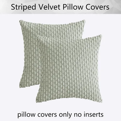 Miniatura 451 de K Kevin Textile - Juego de 2 fundas de almohada decorativas de corduroy suave azul con rayas estilo bohemio, fundas de almohada para sofá, cama